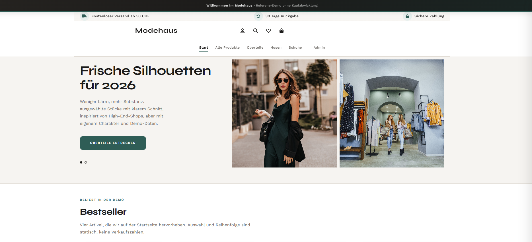 Modehaus, Onlineshop Referenz